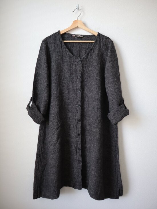 Flax Dresses & Skirts - FLAX Black and Tan Woven Linen Tunic Dress | S